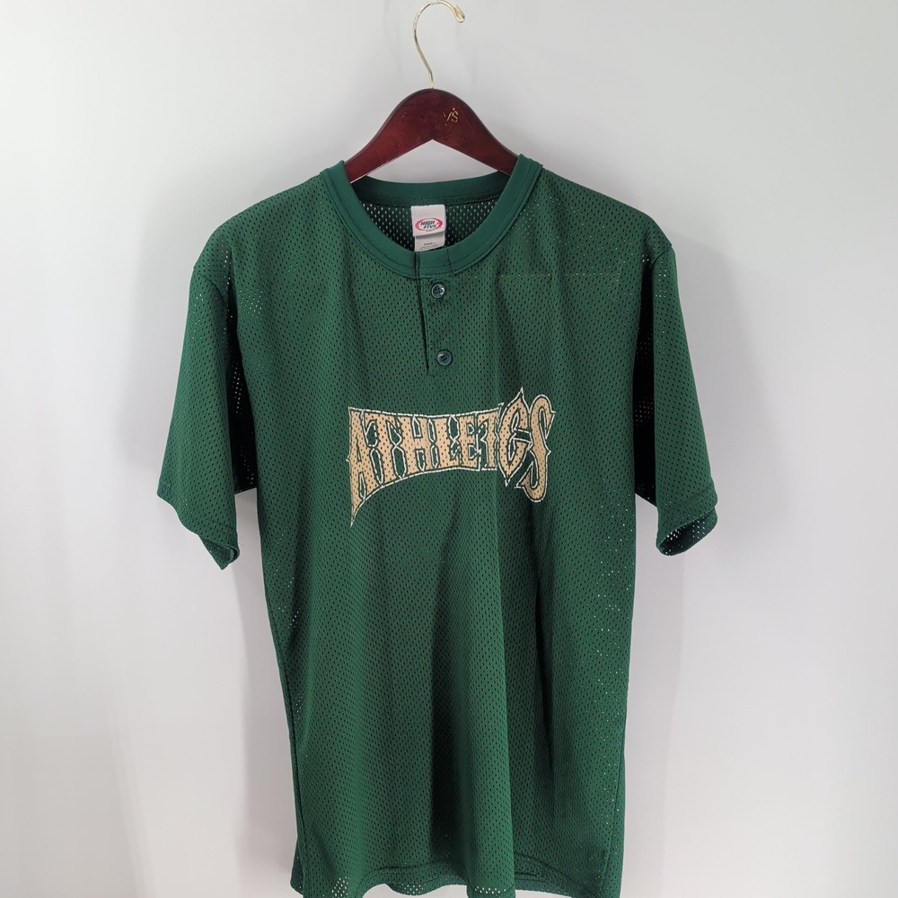 Vintage Y2K Oakland Athletics #1 High Five Sportswear‎ Mens Green Jersey Size L